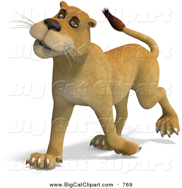 Big Cat Vector Clipart of a 3d Lioness Walking