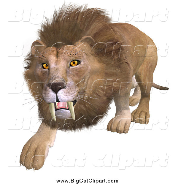 Big Cat Vector Clipart of a 3d Stalking Male Lion
