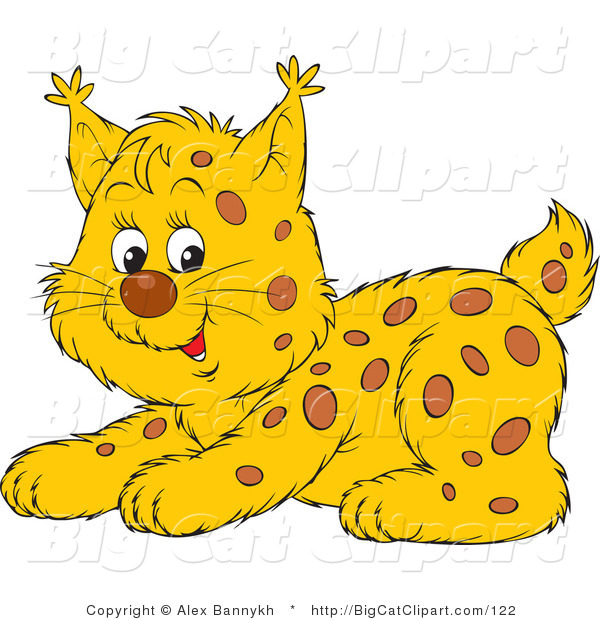 Big Cat Vector Clipart of a Adorable Spotted Bobcat Cub Crouching