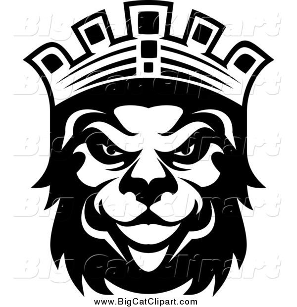 Big Cat Vector Clipart of a Black and King Lion with a Crown