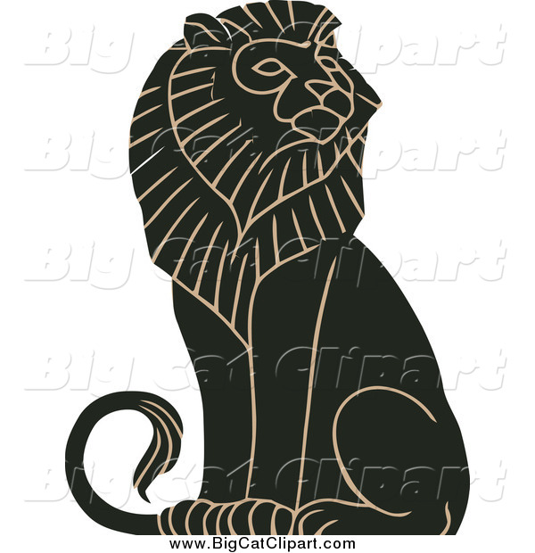 Big Cat Vector Clipart of a Black and Tan Majestic Male Lion Sitting