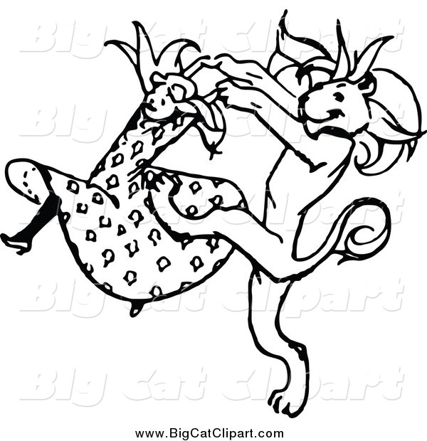 Big Cat Vector Clipart of a Black and White Dancing Girl and Lion