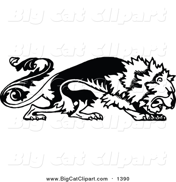 Big Cat Vector Clipart of a Black and White Floral Lion