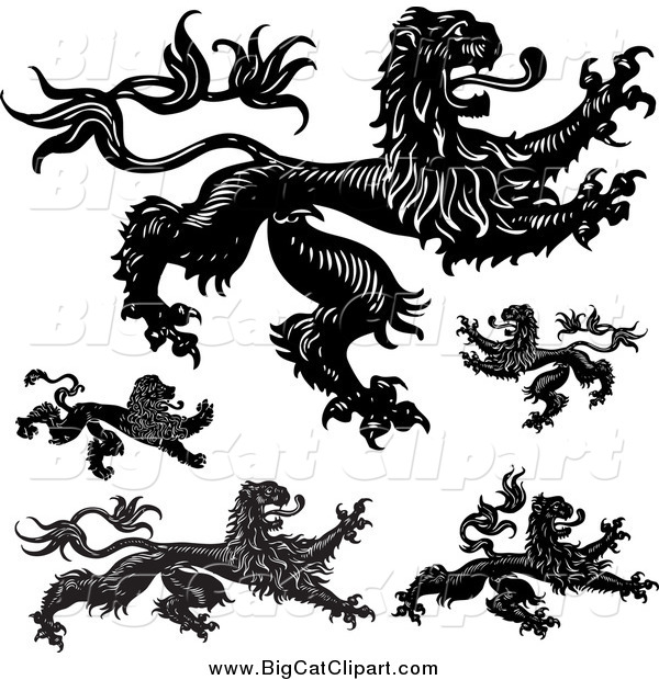 Big Cat Vector Clipart of a Black and White Gothic Lions