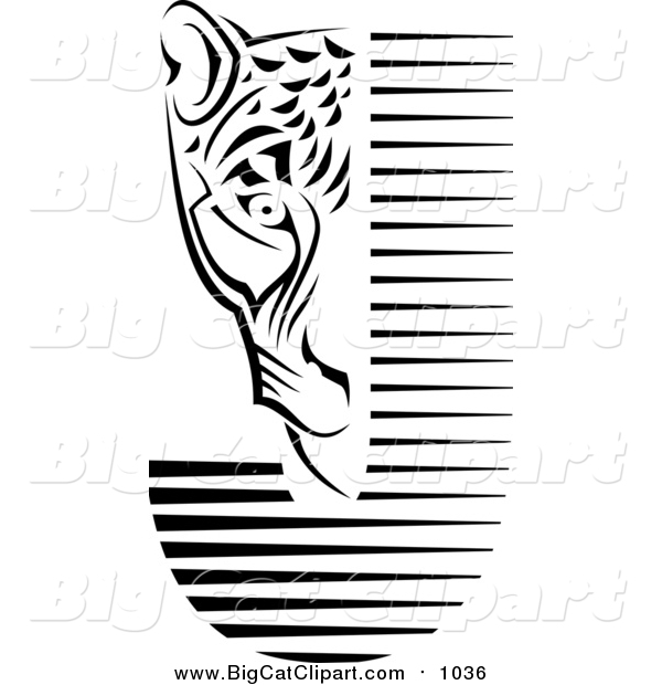 Big Cat Vector Clipart of a Black and White Jaguar Face and Letter J