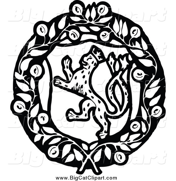 Big Cat Vector Clipart of a Black and White Leopard Coat of Arms
