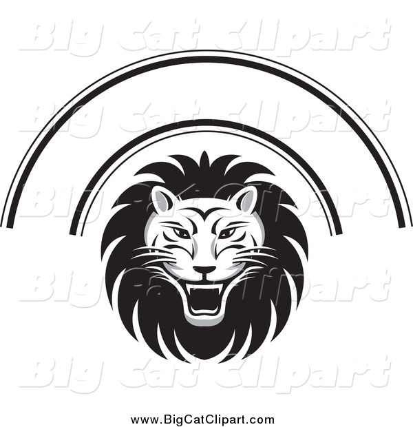 Big Cat Vector Clipart of a Black and White Lion Face and Arch