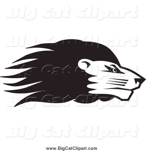Big Cat Vector Clipart of a Black and White Lion Head in Profile