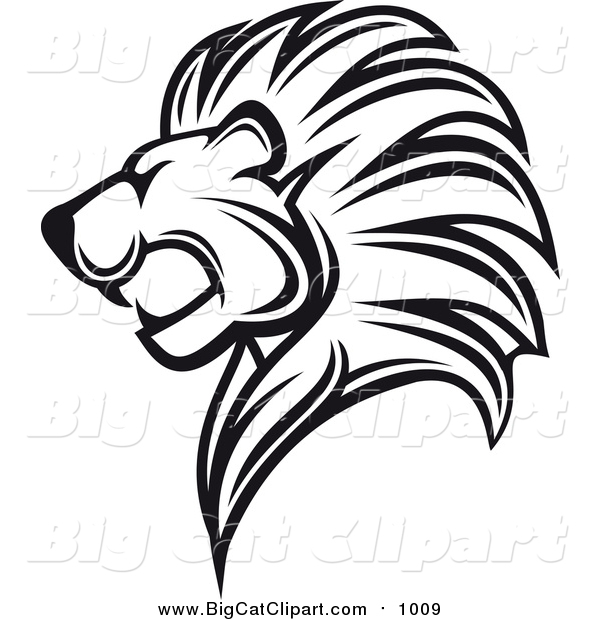 Big Cat Vector Clipart of a Black and White Lion Head in Profile