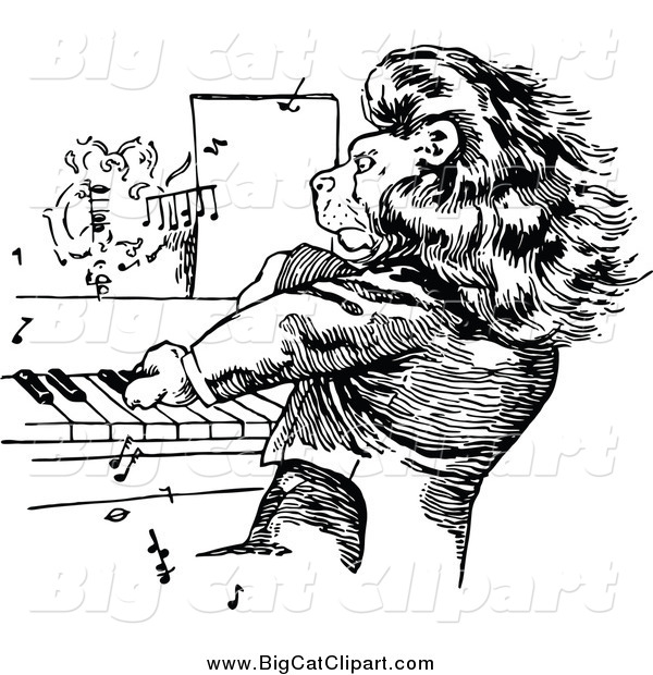 Big Cat Vector Clipart of a Black and White Lion Pianist
