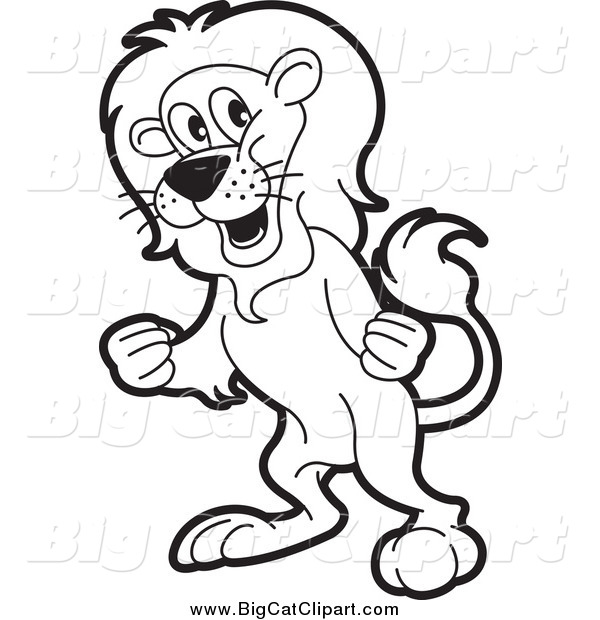 Big Cat Vector Clipart of a Black and White Mad Lion Ready to Fight