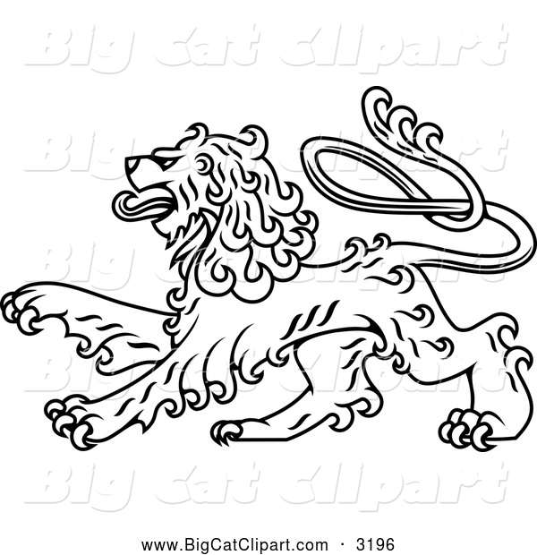 Big Cat Vector Clipart of a Black and White Royal Heraldic Lion