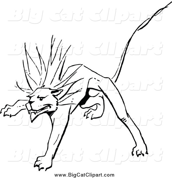 Big Cat Vector Clipart of a Black and White Stalking Lion
