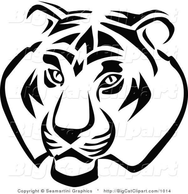 Big Cat Vector Clipart of a Black and White Tiger
