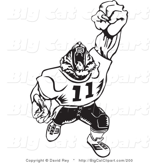 Big Cat Vector Clipart of a Black and White Tiger Football Player Roaring on White
