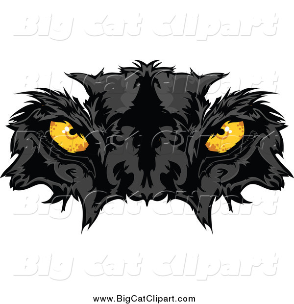 Big Cat Vector Clipart of a Black Panther Face with Yellow Eyes