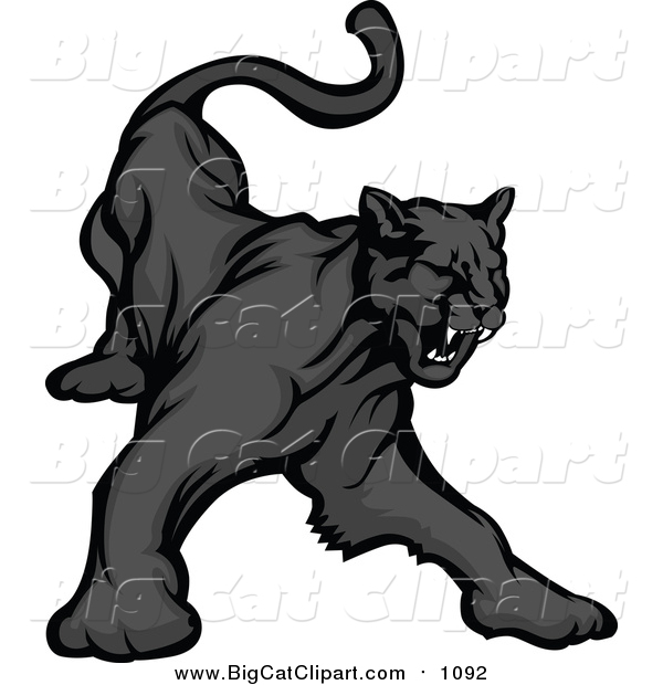 Big Cat Vector Clipart of a Black Panther Growling