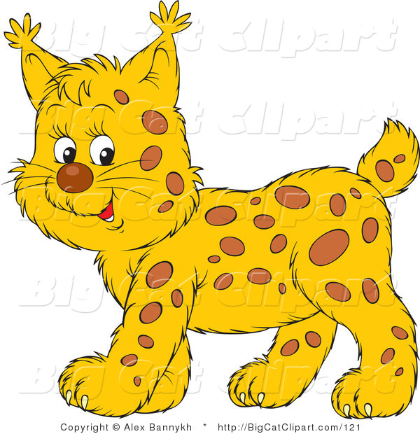 Big Cat Vector Clipart of a Bobcat Cub Smiling and Walking to the Left