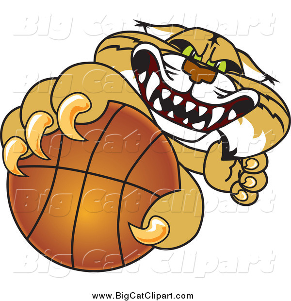 Big Cat Vector Clipart of a Bobcat Grabbing a Basketball