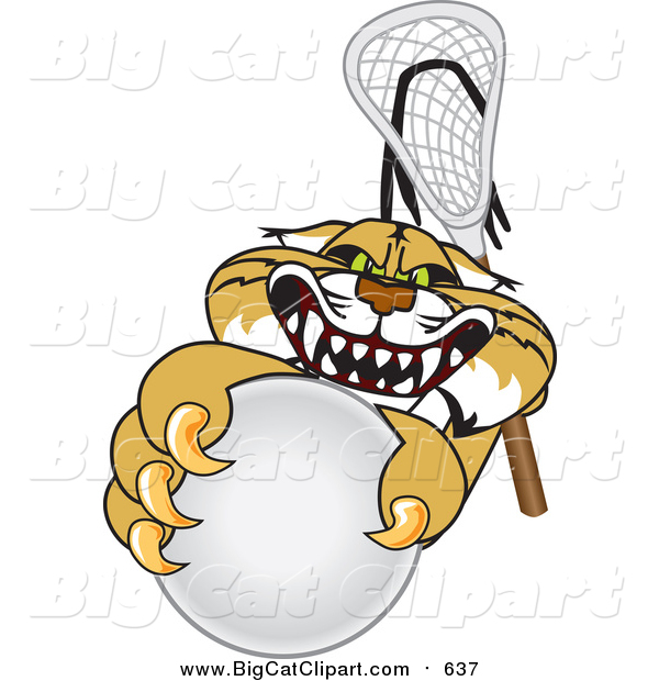 Big Cat Vector Clipart of a Bobcat Grabbing a Lacrosse Ball
