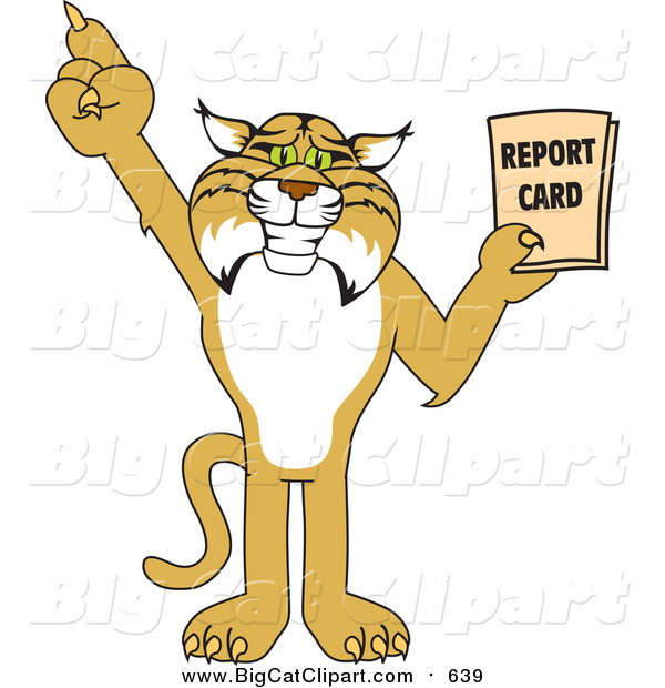Big Cat Vector Clipart of a Bobcat Holding a Report Card