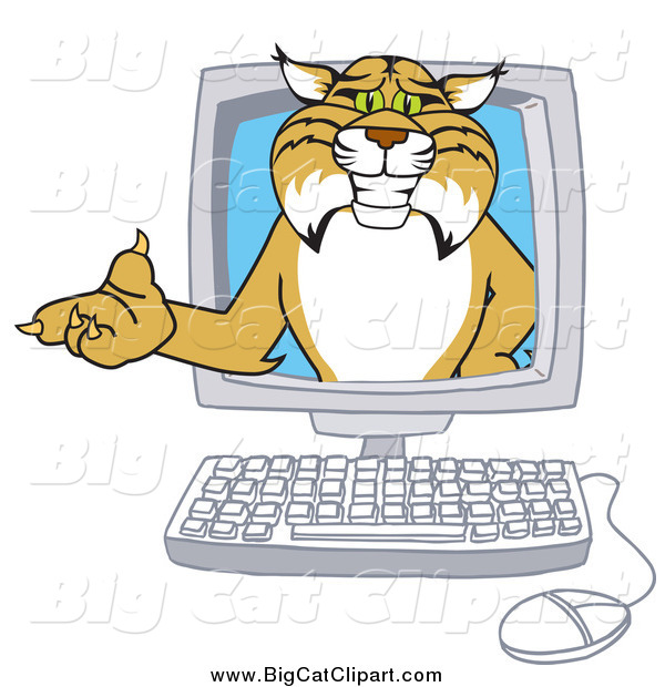 Big Cat Vector Clipart of a Bobcat in a Computer