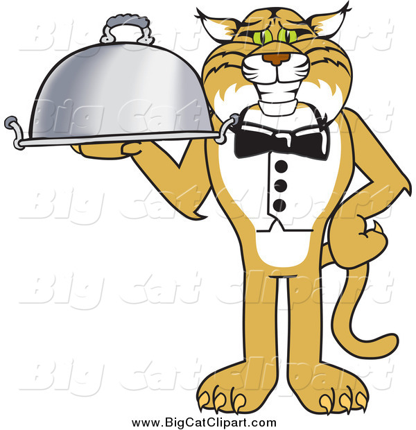 Big Cat Vector Clipart of a Bobcat Waiter Serving a Platter