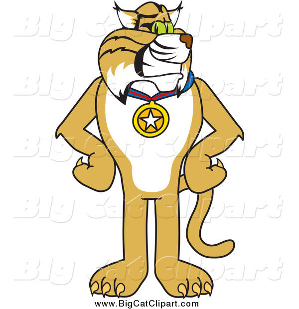 Big Cat Vector Clipart of a Bobcat Wearing a Medal