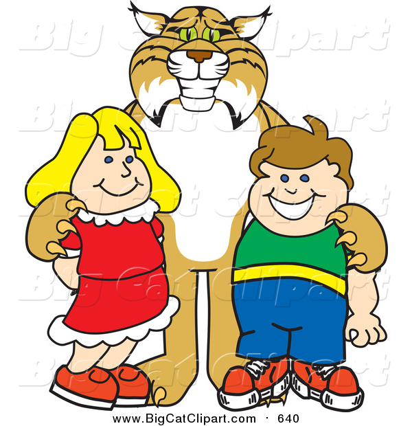 Big Cat Vector Clipart of a Bobcat with Students