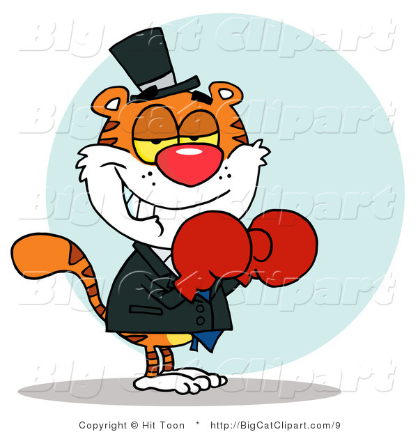Big Cat Vector Clipart of a Boxer Tiger with Red Gloves
