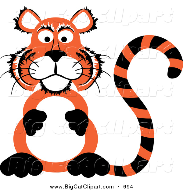 Big Cat Vector Clipart of a Chubby Tiger Sitting up on His Hind Legs and Rubbing His Belly