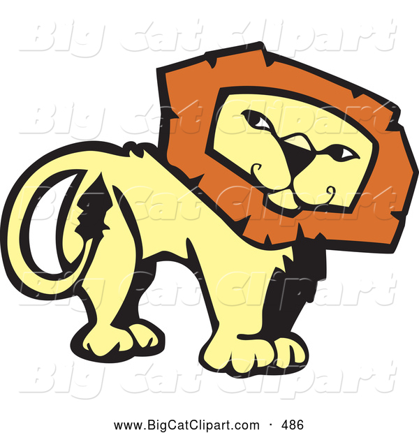 Big Cat Vector Clipart of a Confident Lion Looking Back on White