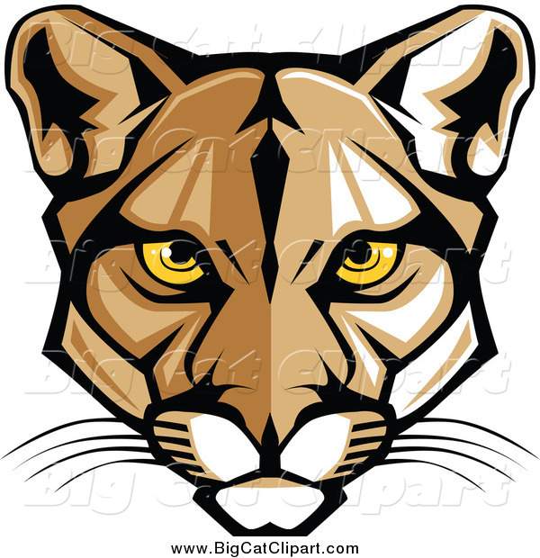 Big Cat Vector Clipart of a Cougar Face with Yellow Eyes