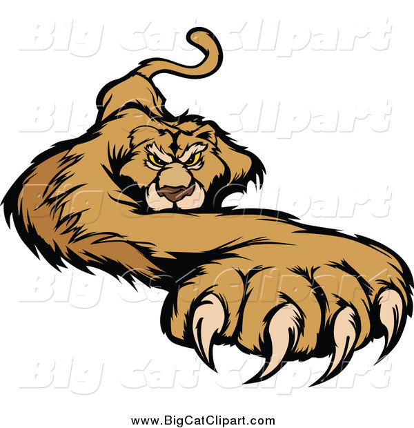 Big Cat Vector Clipart of a Cougar with a Paw Stretched Outwards