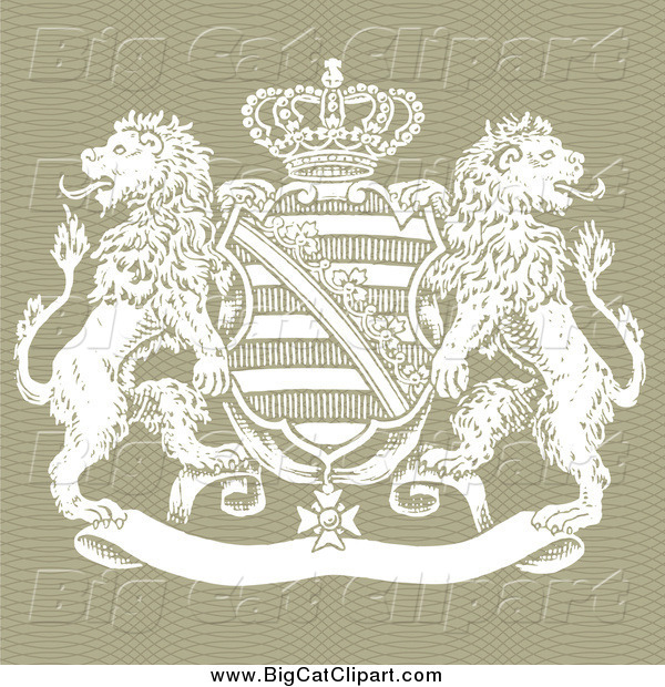 Big Cat Vector Clipart of a Crown Crest Shield and Lions