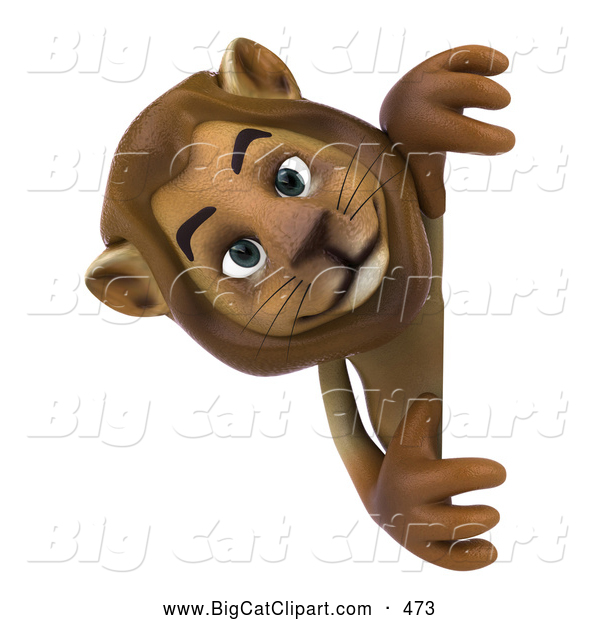 Big Cat Vector Clipart of a Curious Lion Character Looking Around a Blank Sign