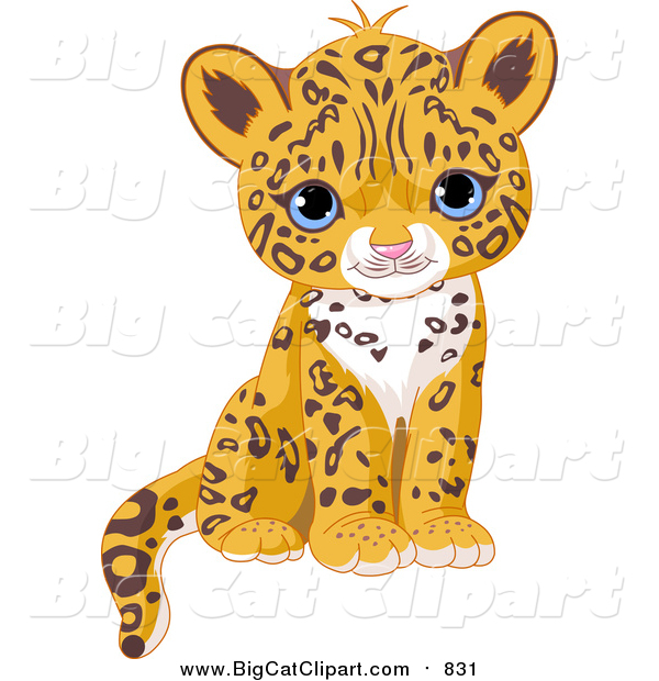 Big Cat Vector Clipart of a Cute Blue Eyed Jaguar Cub Sitting