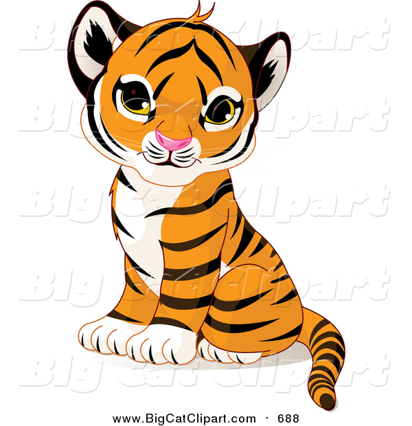 Big Cat Vector Clipart of a Cute Sitting Baby Tiger Cub