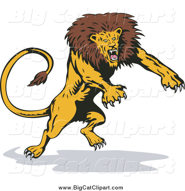 Big Cat Vector Clipart of a Fierce Leaping and Attacking Lion
