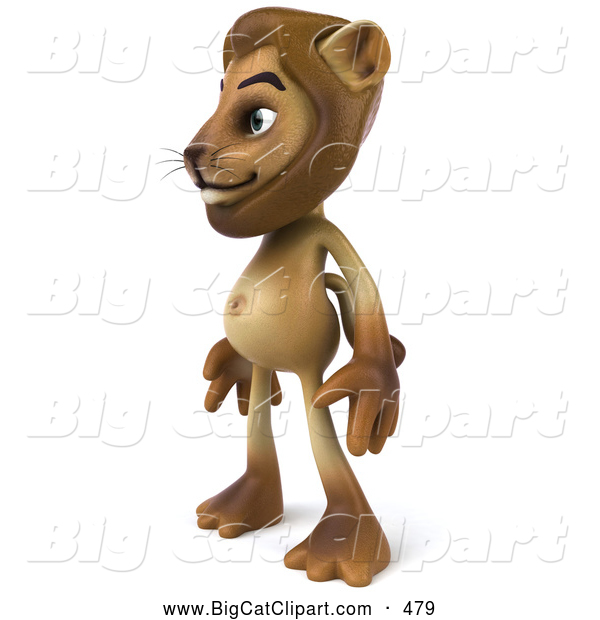 Big Cat Vector Clipart of a Grinning Lion Character Standing and Facing Left