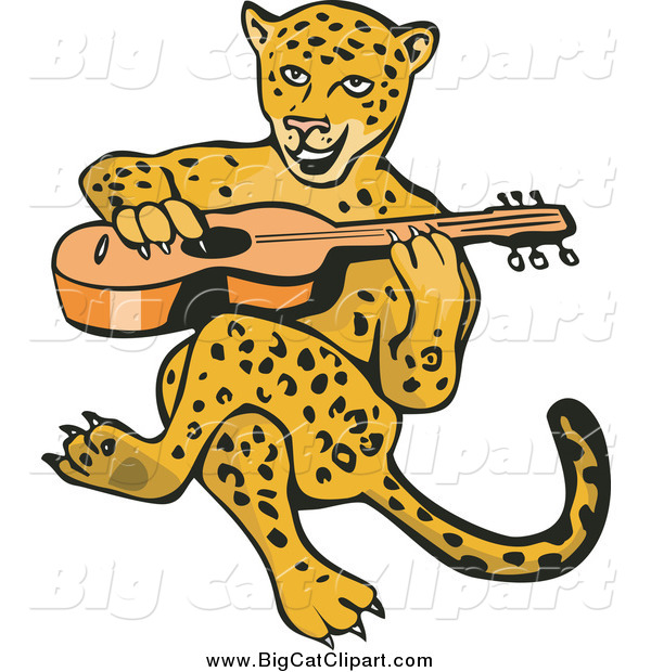 Big Cat Vector Clipart of a Guitarist Jaguar Sitting