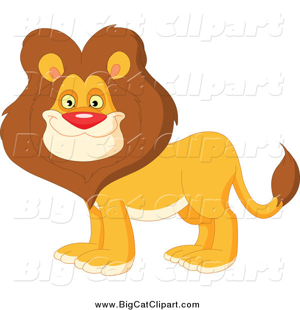 Big Cat Vector Clipart of a Handsome Happy Male Lion with a Thick Mane
