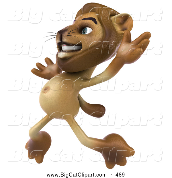 Big Cat Vector Clipart of a Happy Lion Character Jumping While Smiling