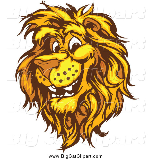 Big Cat Vector Clipart of a Happy Male Lion Head