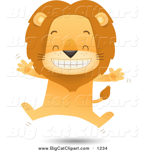 Big Cat Vector Clipart of a Happy Male Lion Jumping