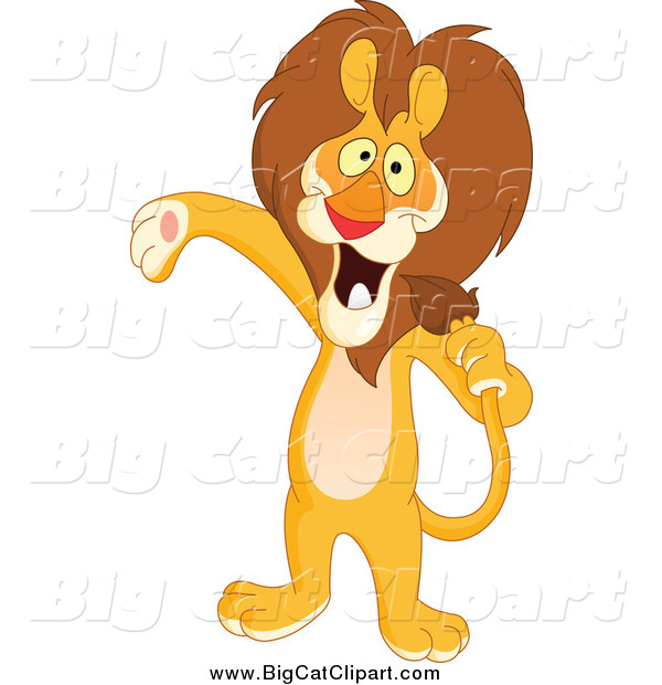Big Cat Vector Clipart of a Host or Singer Lion Using His Tail like a Microphone and Presenting