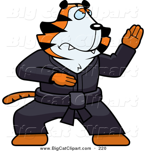 Big Cat Vector Clipart of a Karate Tiger Character in a Black Gi