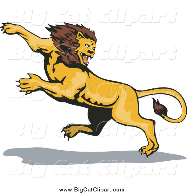 Big Cat Vector Clipart of a Leaping Attacking Lion