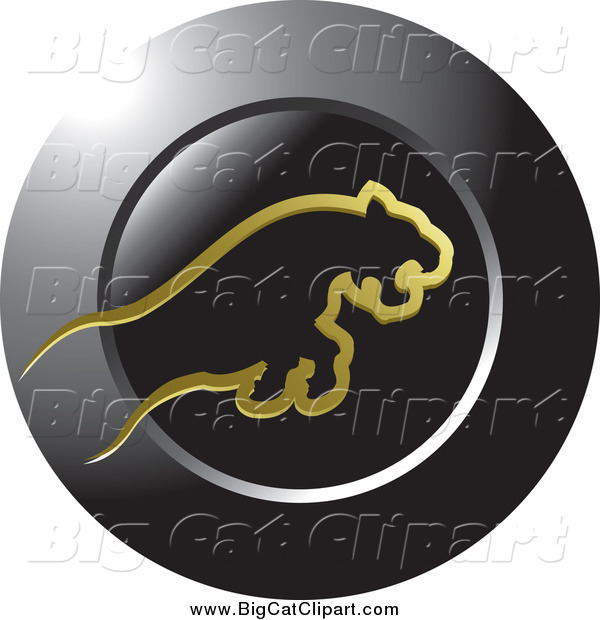 Big Cat Vector Clipart of a Leaping Gold Big Cat over a Black Round Icon
