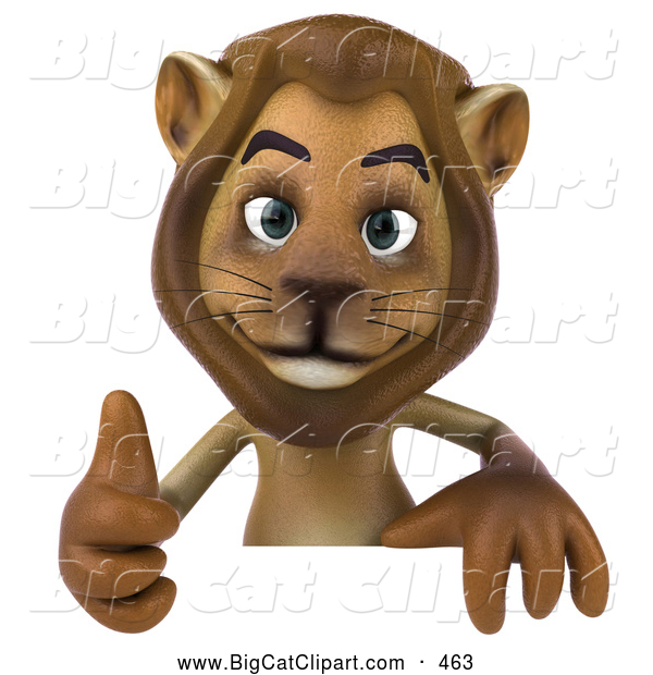 Big Cat Vector Clipart of a Lion Character Giving the Thumbs up and Standing Behind a Blank Sign While Smiling